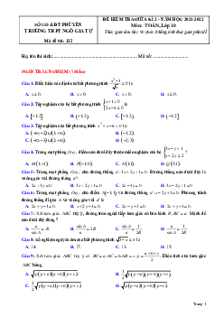 Đề thi giữa kì 2 Toán 10 năm 2021 – 2022 trường THPT Ngô Gia Tự – Phú Yên