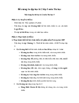Đề cương ôn tập học kì 2 môn Tin học lớp 5 năm 2024