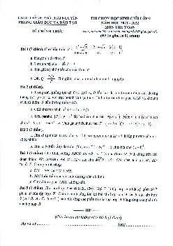 Đề thi học sinh giỏi Toán 9 năm 2021 – 2022 phòng GD&ĐT thành phố Thái Nguyên