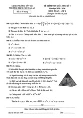 Đề giữa học kỳ 1 Toán 8 năm 2025 – 2026 trường THCS Chu Văn An – Hà Nội