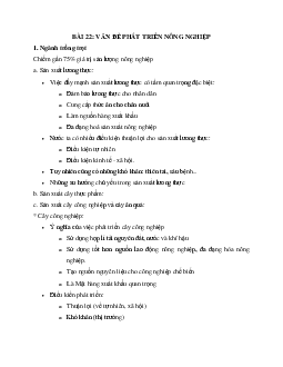 Địa Lý 12 bài 22: Vấn đề phát triển nông nghiệp