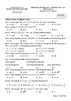 Đề học kỳ 1 Toán 10 năm 2022 – 2023 trường THPT Phan Ngọc Hiển – Cà Mau