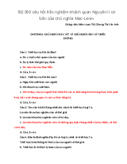 Bộ 350 câu hỏi trắc nghiệm khách quan Nguyên lí cơ bản của chủ nghĩa Mac-Lenin | Học viện Ngân Hàng