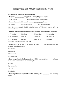 Bài tập Tiếng Anh 9 Unit 9 English in the World