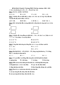 Đề thi Vật lý 9 học kì 1 Trường THCS Yên Sơn năm học 2020 - 2021