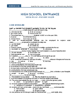 High school ENTRANCE MOCK EXAM – ENGLISH MAJOR