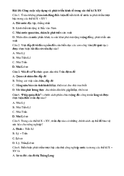 Trắc nghiệm Lịch sử lớp 10 bài 18: Công cuộc xây dựng và phát triển kinh tế trong các thế kỷ X - XV