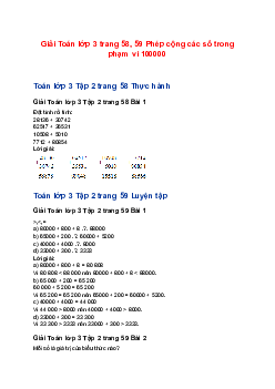 Giải Toán lớp 3 trang 58, 59 Phép cộng các số trong phạm vi 100000 Chân trời sáng tạo