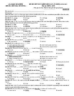 Đề thi thử tốt nghiệp THPT Tiếng Anh 2022 Bắc Duyên Hà lần 3 có đáp án