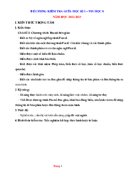 Đề Cương Ôn Tập Giữa Học Kì 1 môn Tin Học 8 năm 2022-2023