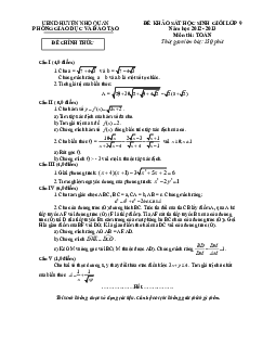 Đề học sinh giỏi huyện Toán 9 năm 2012 – 2013 phòng GD&ĐT Nho Quan – Ninh Bình