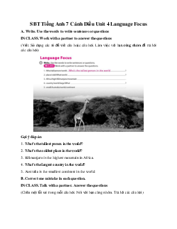 SBT Tiếng Anh 7 Cánh Diều Unit 4 Language Focus