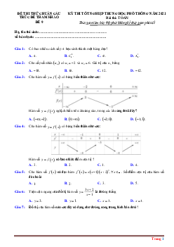 Đề thi thử TN môn Toán 2021 bám sát đề tham khảo - Đề 9 (có lời giải chi tiết và đáp án)