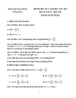 Đề thi học kỳ 1 Toán 11 năm học 2017 – 2018 trường THPT Thạch Thành 1 – Thanh Hóa