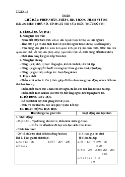 Bài 38: Biểu thức số. Tính giá trị của biểu thức số - Tiết 3 | Giáo án Toán 3 | Kết nối tri thức