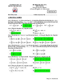 Đề thi HK2 Toán 12 năm học 2016 – 2017 trường THPT Đức Hòa – Long An