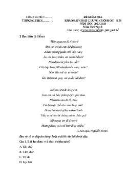 Đề thi học kì 1 môn Ngữ văn 8 năm 2023 - 2024 sách Cánh diều - Đề 4