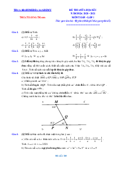 Đề thi giữa học kì 1 Toán 7 năm 2020 – 2021 trường THCS Archimedes Academy – Hà Nội