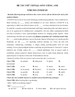 Đề thi thử tốt nghiệp THPT tiếng Anh 2021 trường THPT Chuyên Lê Thánh Tông lần 1 (có đáp án)