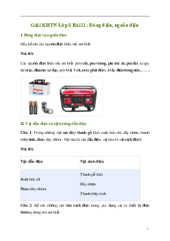 Giải KHTN 8 Bài 21: Dòng điện, nguồn điện | Kết nối tri thức