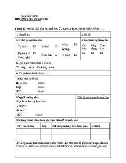 Mẫu thuyết minh đề tài nghiên cứu khoa học sinh viên