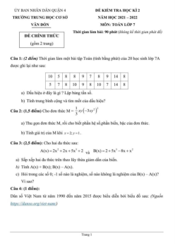 Đề kiểm tra học kì 2 Toán 7 năm 2021 – 2022 trường THCS Vân Đồn – TP HCM