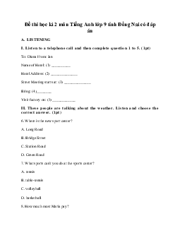 Đề thi học kỳ 2 môn Tiếng Anh lớp 9 Sở GD-ĐT Bến Tre năm học 2015 - 2016