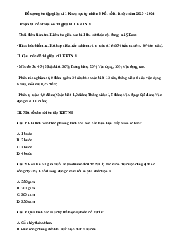 Đề cương ôn tập giữa học kì 1 môn Khoa học tự nhiên 8 sách Kết nối tri thức với cuộc sống
