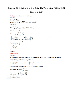 Đề thi vào 10 môn Toán năm 2023 - 2024 sở GD&ĐT Hà Tĩnh