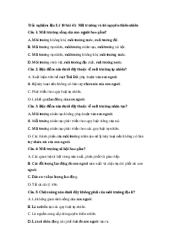 Trắc nghiệm Địa Lý 10 bài 41: Môi trường và tài nguyên thiên nhiên (có đáp án)