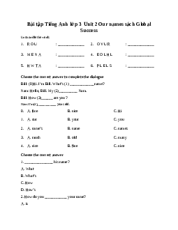 Bài tập Tiếng Anh lớp 3 Unit 2 Our names sách Global Success