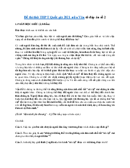 Đề thi thử THPT Quốc gia môn Ngữ Văn  năm 2021 - Đề 2 (có đáp án)