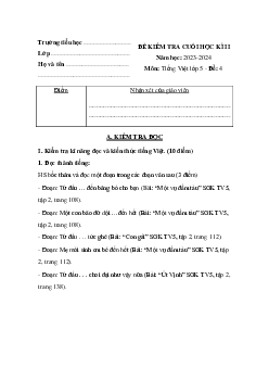 Đề thi học kì 2 môn Tiếng Việt lớp 5 theo thông tư 22 - Đề 4
