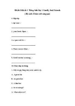 Đề thi giữa kì học kì 1 môn Tiếng Anh lớp 1 | Chân trời sáng tạo