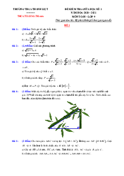 Đề thi giữa kì 1 Toán 9 năm 2020 – 2021 trường THCS Thanh Liệt – Hà Nội
