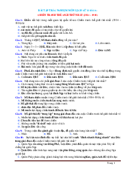 Trắc nghiệm Sử 11 bài 6:chiến tranh thế giới thứ nhất (1914-1918) (có đáp án)