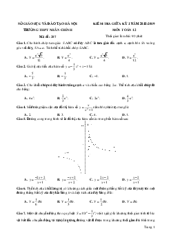 Đề kiểm tra giữa kỳ 1 Toán 12 năm học 2018 – 2019 trường THPT Nhân Chính – Hà Nội