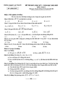 Đề học kỳ 1 Toán 9 năm 2022 – 2023 phòng GD&ĐT Lập Thạch – Vĩnh Phúc