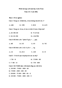 Bài tập cuối tuần Toán lớp 4 Cánh diều - Tuần 18