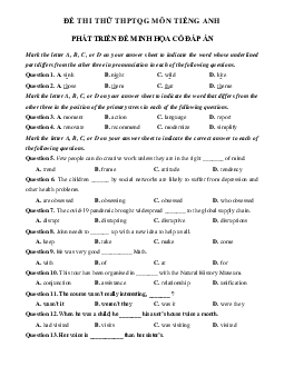 Đề thi thử THPT Quốc Gia 2023 môn Tiếng Anh - Đề 12 (có đáp án)
