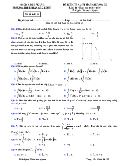 Đề kiểm tra 1 tiết Giải tích 12 chương 3 năm học 2016 – 2017 trường THPT Phan Chu Trinh – Đăk Lăk