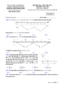 Đề giữa học kỳ 1 Toán 12 năm 2023 – 2024 trường THPT Phong Phú – TP HCM