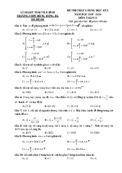Đề thi học kì 1 Toán 11 năm 2019 – 2020 trường Đông Hưng Hà – Thái Bình