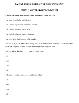 Bài tập tiếng Anh lớp 12 Unit 12 Water Sports có đáp án