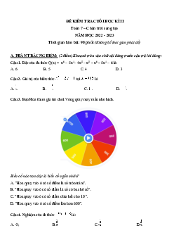 Đề thi học kì 2 Toán 7 - Đề 2 | Chân trời sáng tạo năm 2023