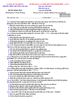Đề thi thử TN 2022 Lịch Sử THPT Chuyên Lam Sơn (có đáp án) - lần 2