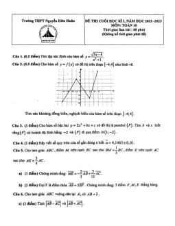 Đề cuối kì 1 Toán 10 năm 2022 – 2023 trường THPT Nguyễn Hữu Huân – TP HCM