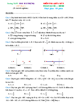 Đề kiểm tra Hình học 10 chương 1 (Vectơ) trường THPT Hai Bà Trưng – TT. Huế