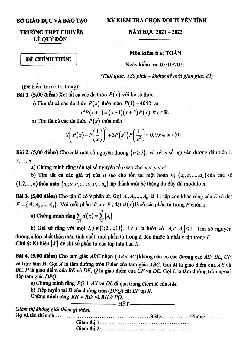 Đề chọn đội tuyển tỉnh môn Toán năm 2021 – 2022 trường chuyên Lê Quý Đôn – Khánh Hòa
