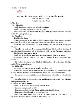 Chủ đề 11. Bài 34: Các hình dạng nhìn thấy của mặt trăng | Bài giảng KHTN 6 | Cánh diều